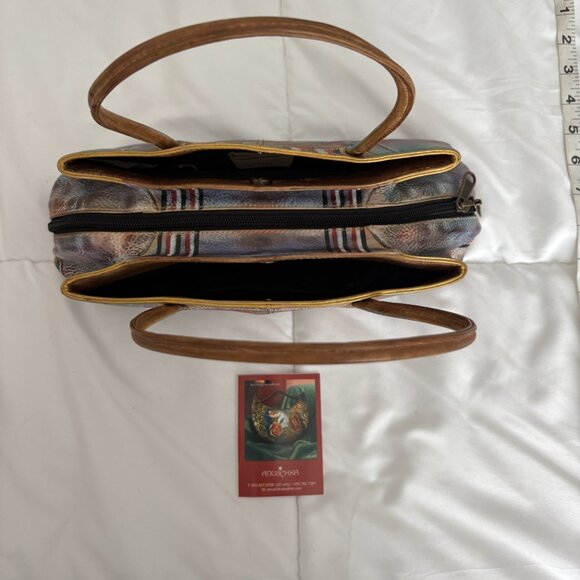 Anuschka Handpainted Leather Satchel Triple Compartment Aztec Shoulder Bag - Picture 6 of 8
